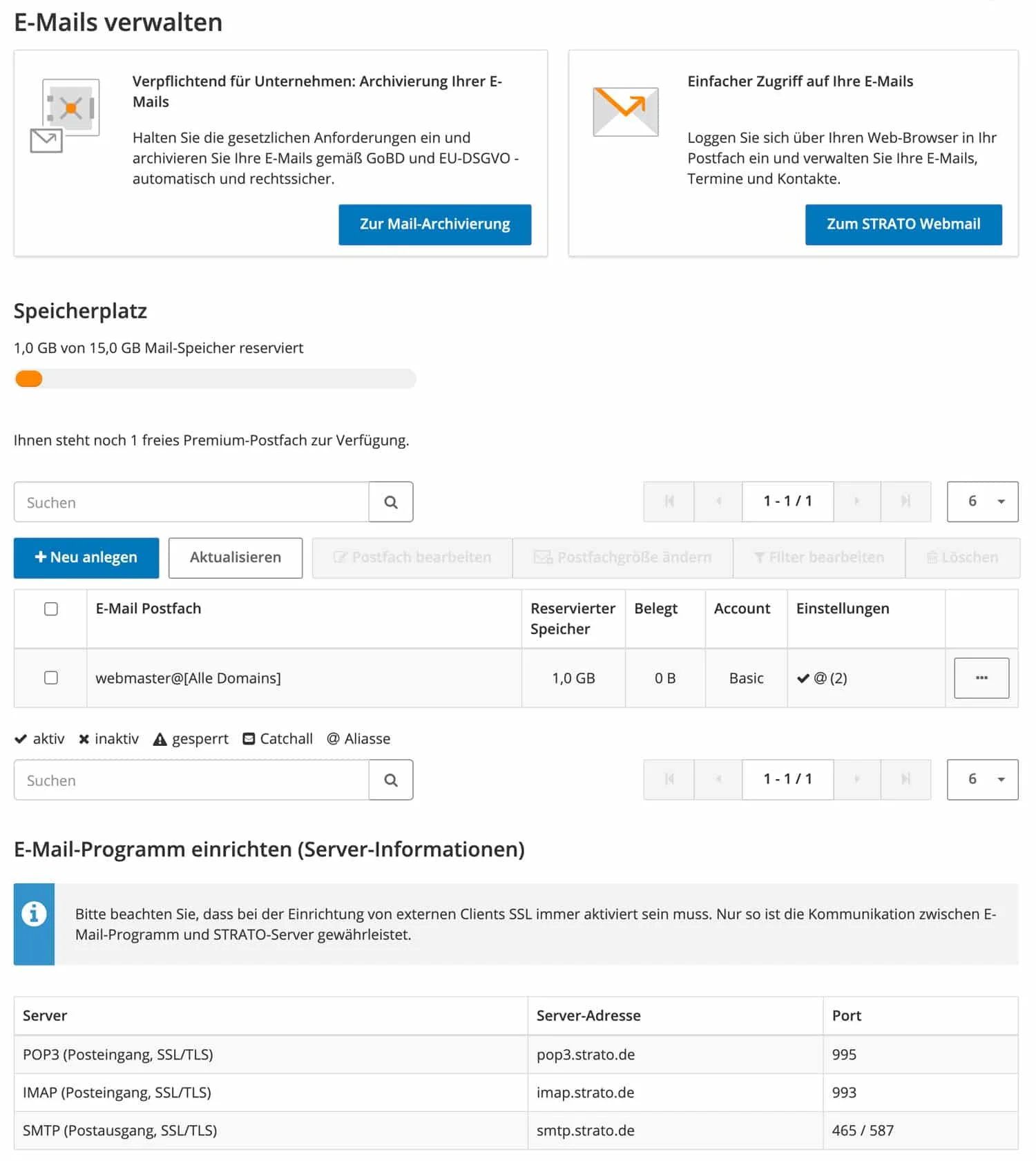 E-Mail-Adressen kannst du im STRATO Homepage-Baukasten zentral verwalten