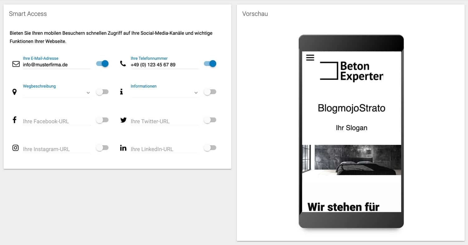 Im STRATO Homepage-Baukasten lassen sich Einstellungen für mobile Geräte vornehmen
