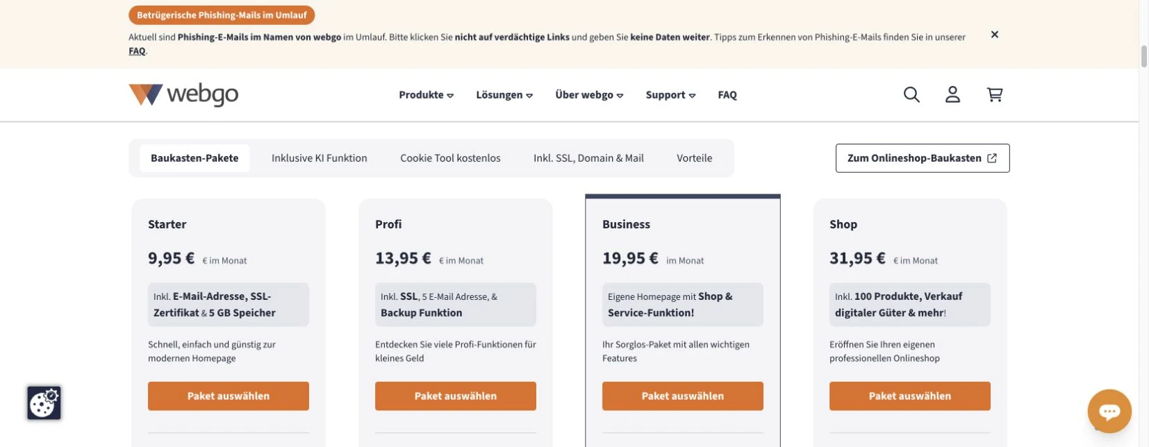 webgo Homepage-Baukasten Tarife im Juli 2026