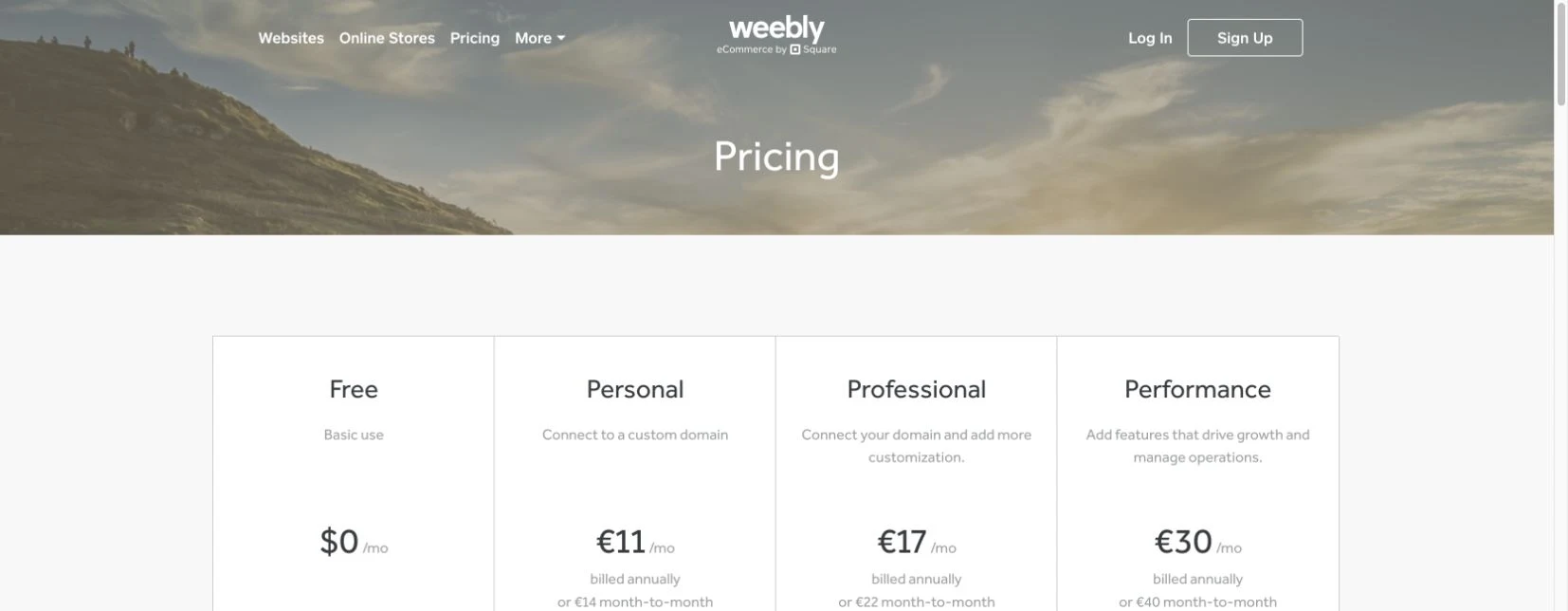 Weebly Tarife und Preise im Juli 2026