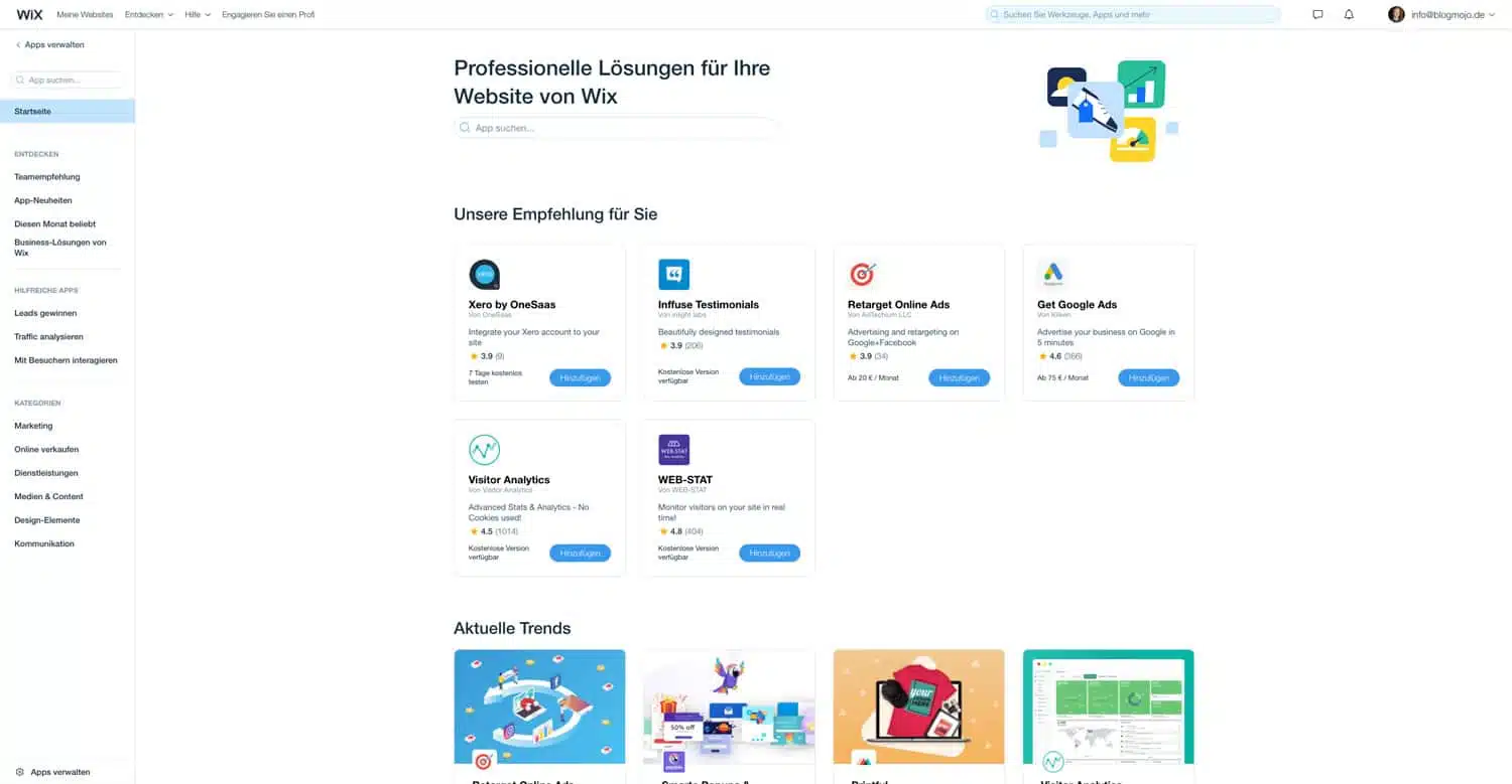 Durch den Wix App Markt lässt sich deine Website individuell anpassen