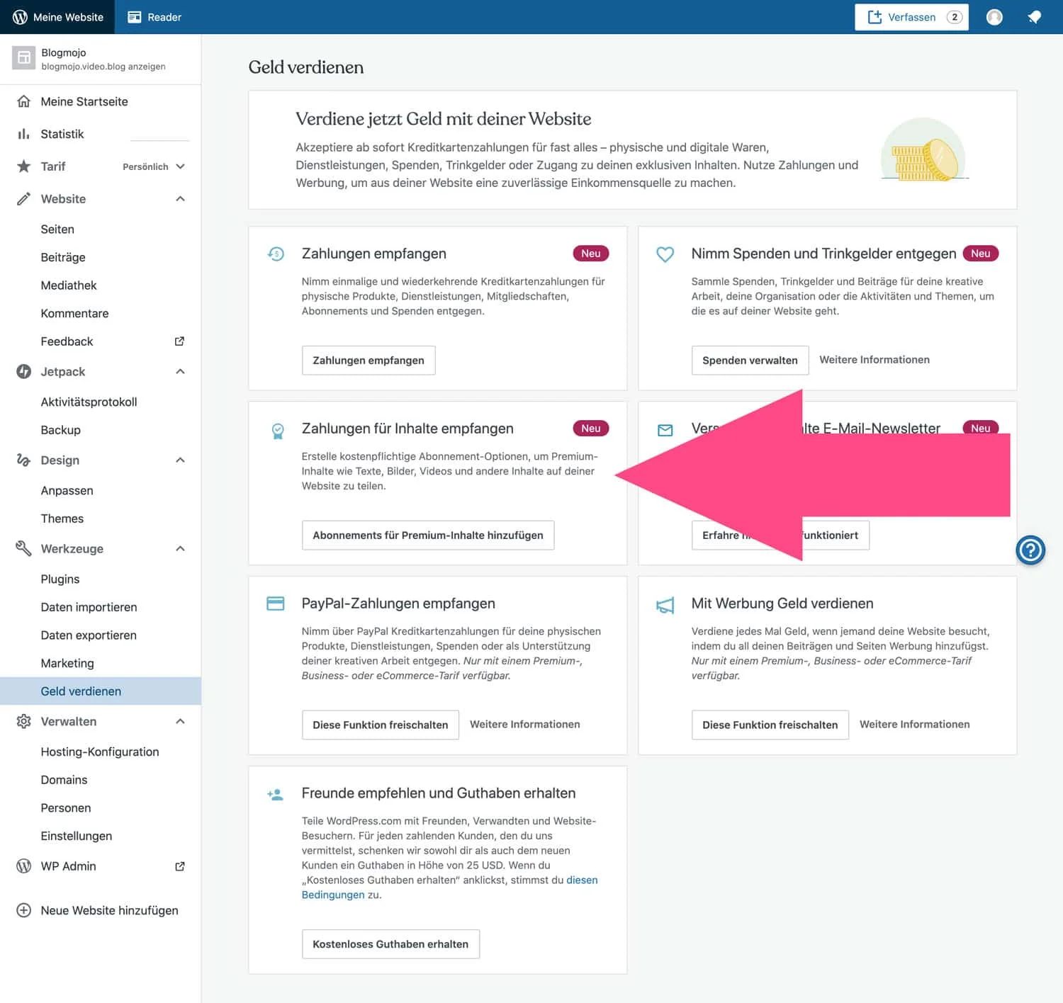 Du kannst bestimmte Seiten in WordPress.com schützen und nur gegen Bezahlung freischalten
