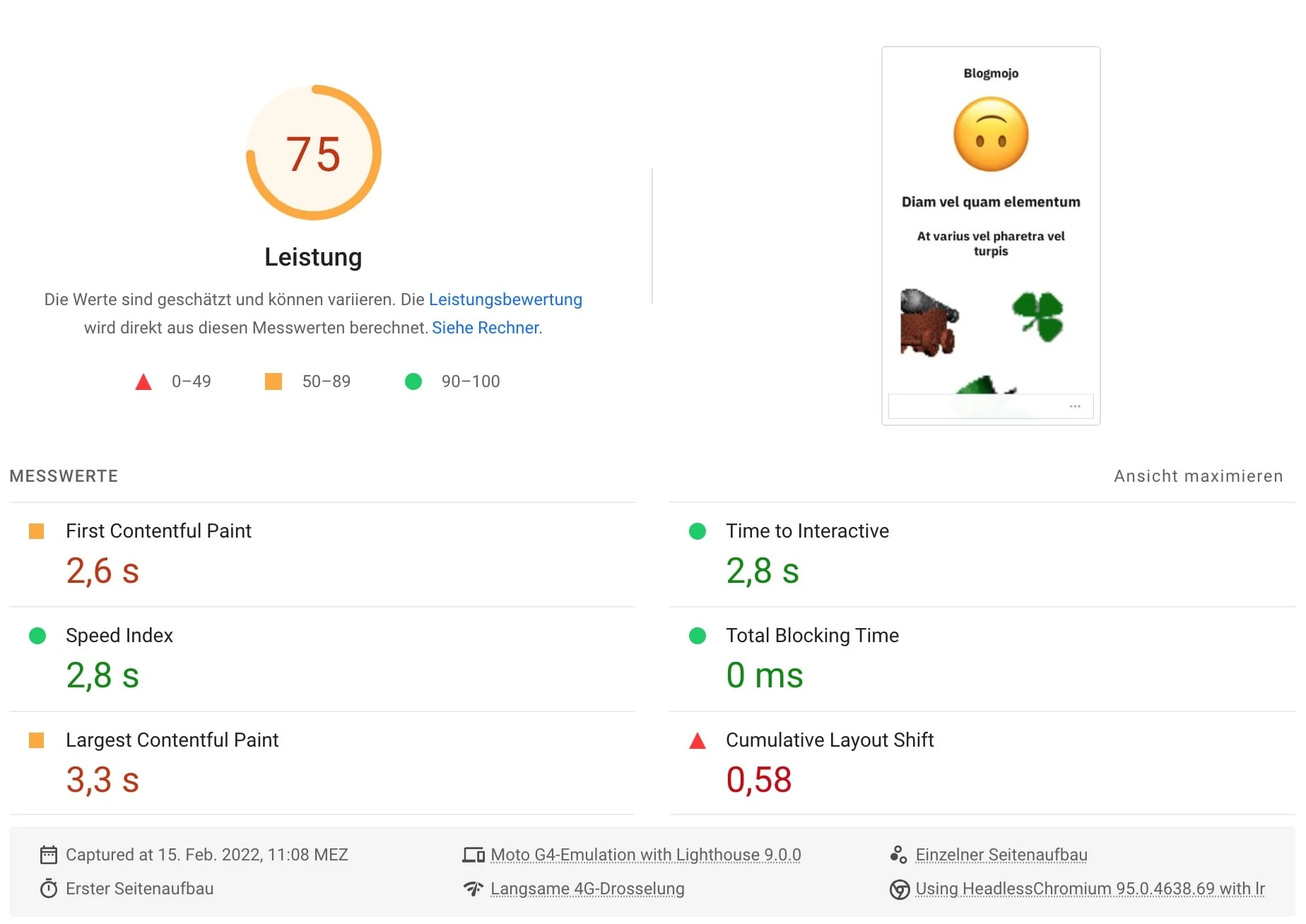 WordPress.com Core Web Vitals PageSpeed Insights