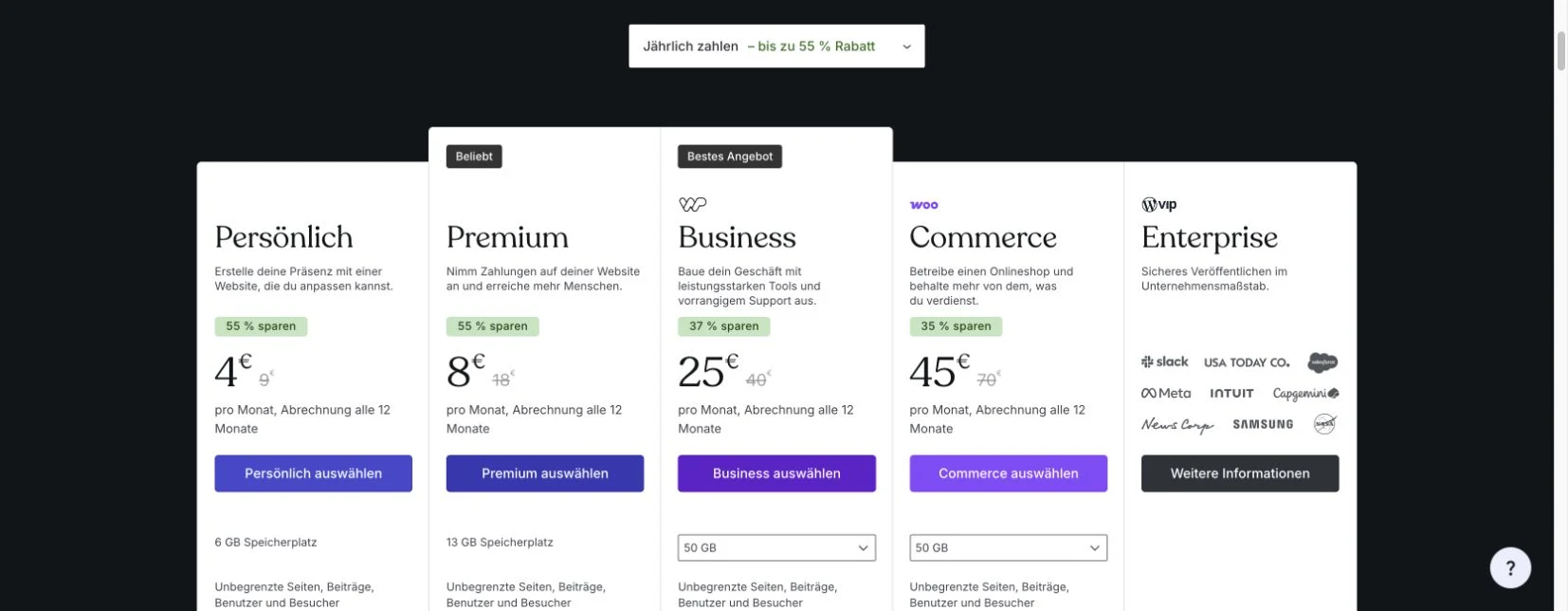 WordPress.com Tarife und Preise im Juli 2026