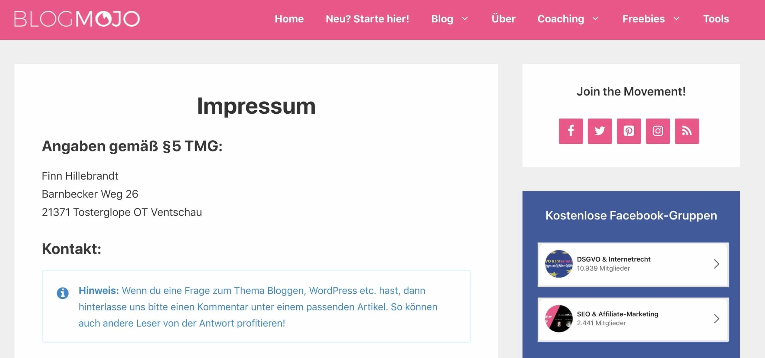 Das Impressum ist bei jeder Website Pflicht!