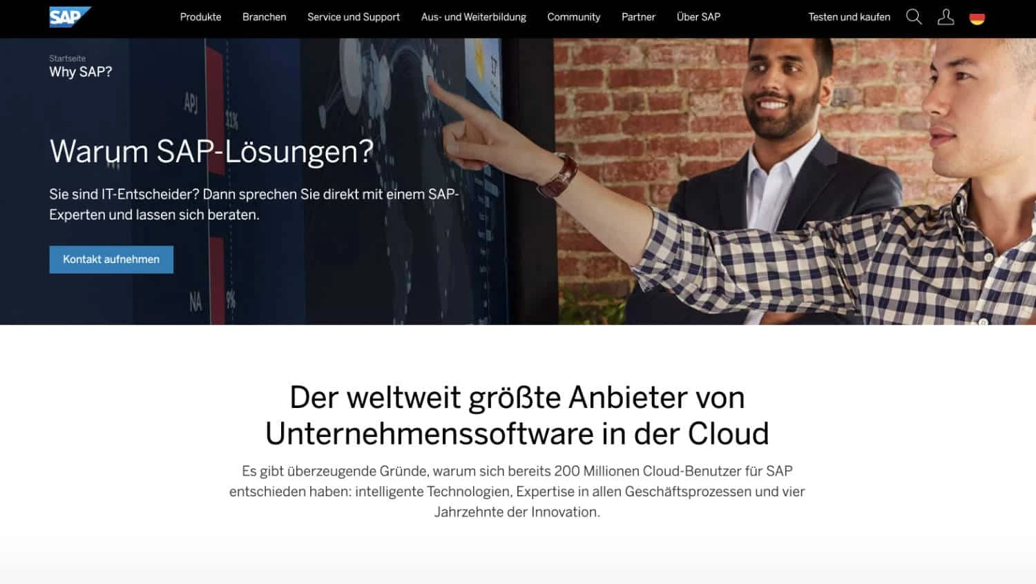Beispiel einer Firmenwebsite von SAP