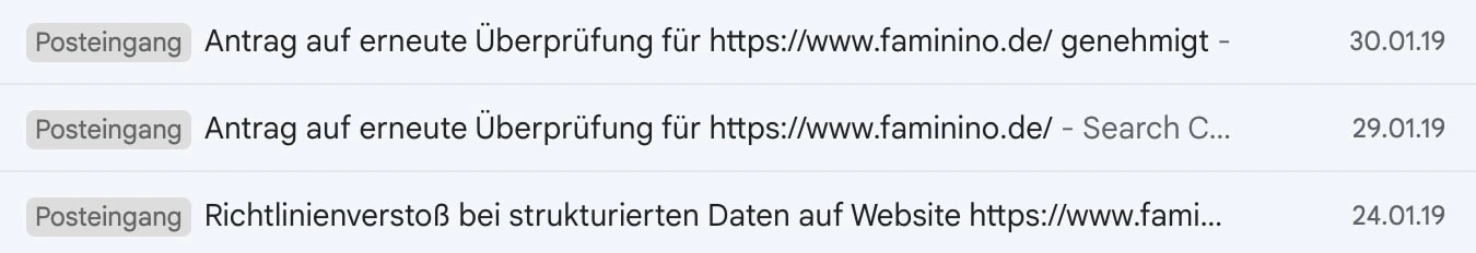 Google-Benachrichtigung: Manuelle Massnahme innerhalb eines Tages behoben