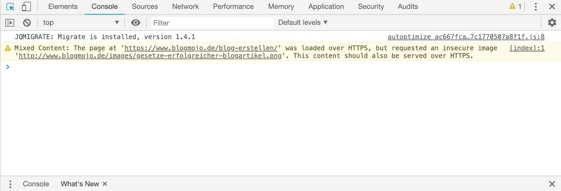 Mixed Content in den Chrome Developer Tools