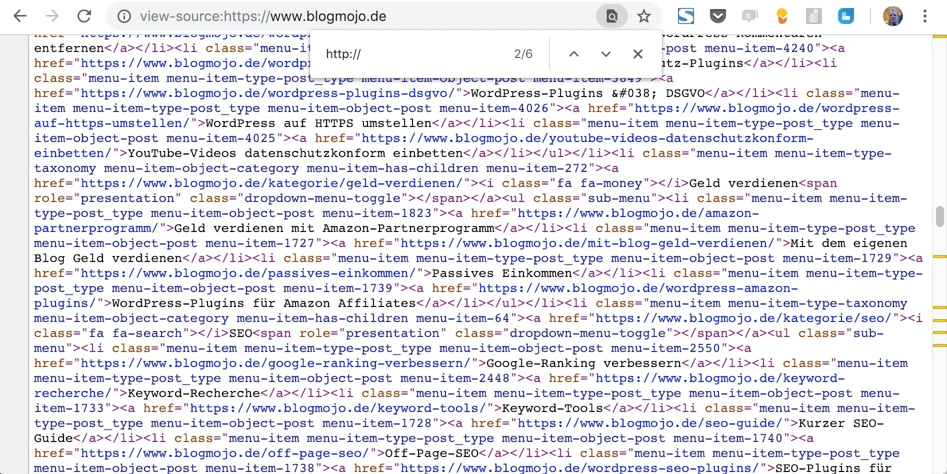 Quelltext nach HTTP untersuchen