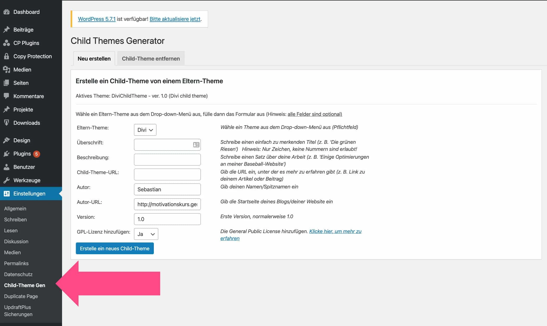 Das Plugin Child Theme Generator ist wirklich selbsterklärend und zeigt dir ganz genau, was du zu tun hast.