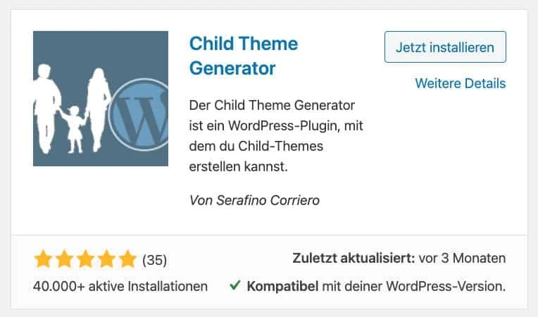 Um ein Child Theme zu erstellen kannst du einfach das Plugin WordPress Child Theme Generator verwenden