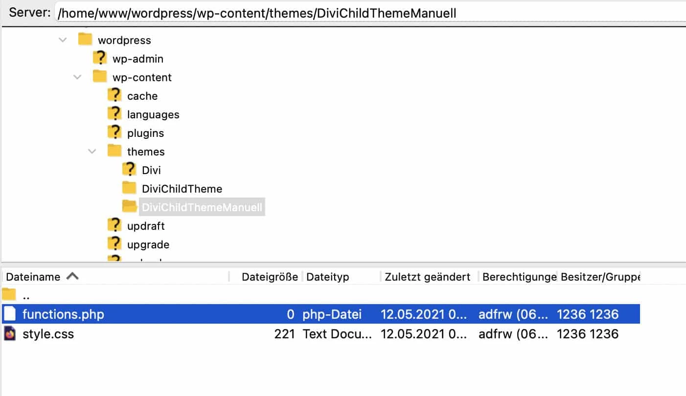 Fertige Ordner des Child-Themes.