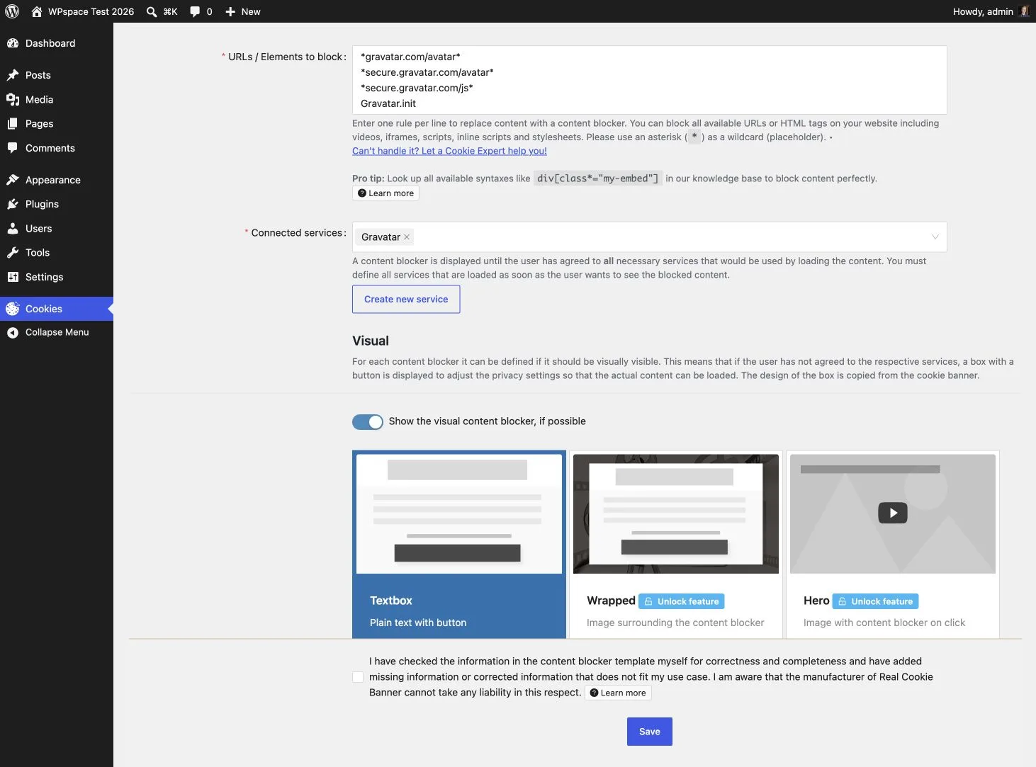 Content Blocker von Real Cookie Banner vor der Einwilligung