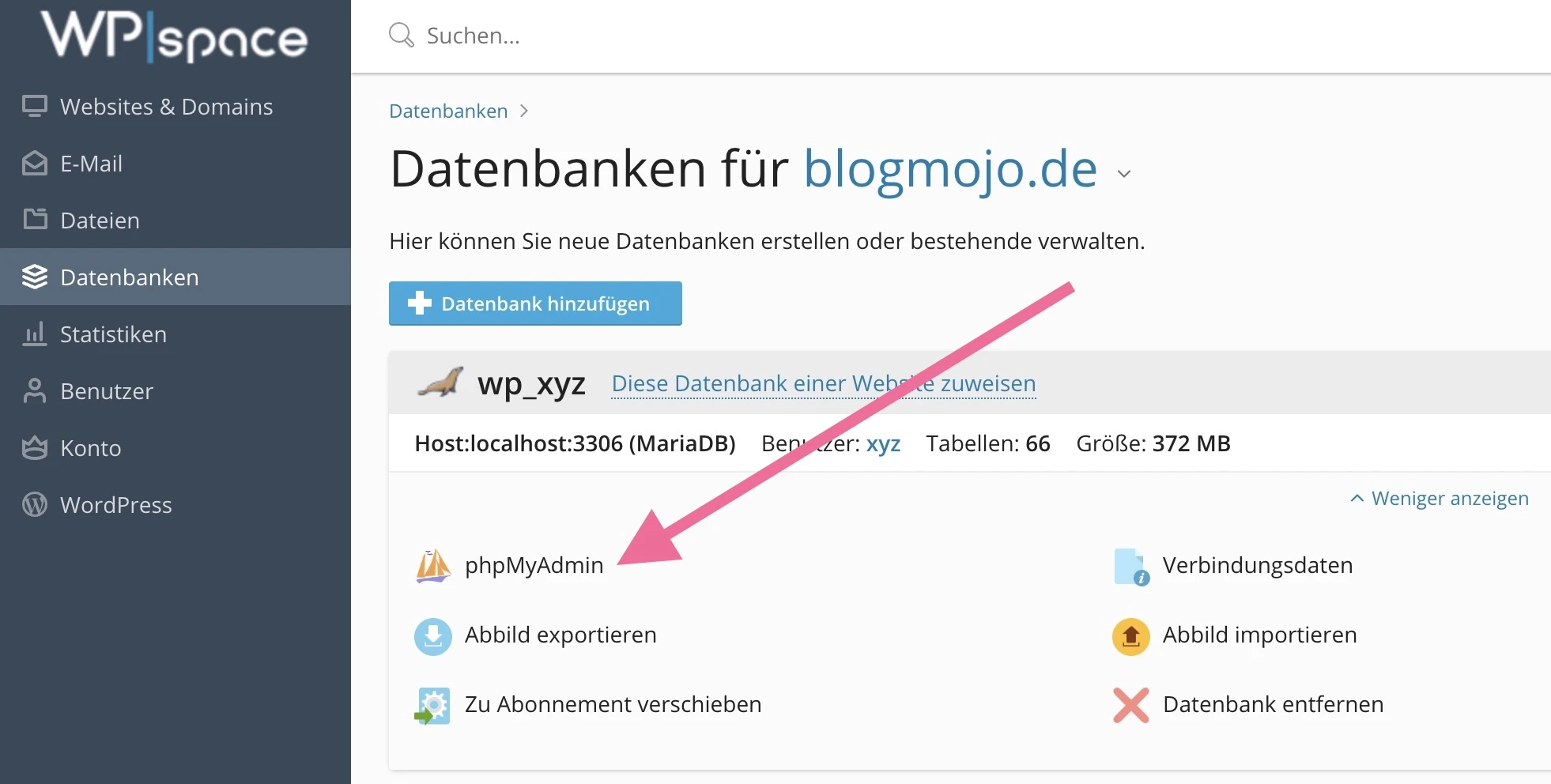 PHPMyAdmin bei Plesk Obsidian