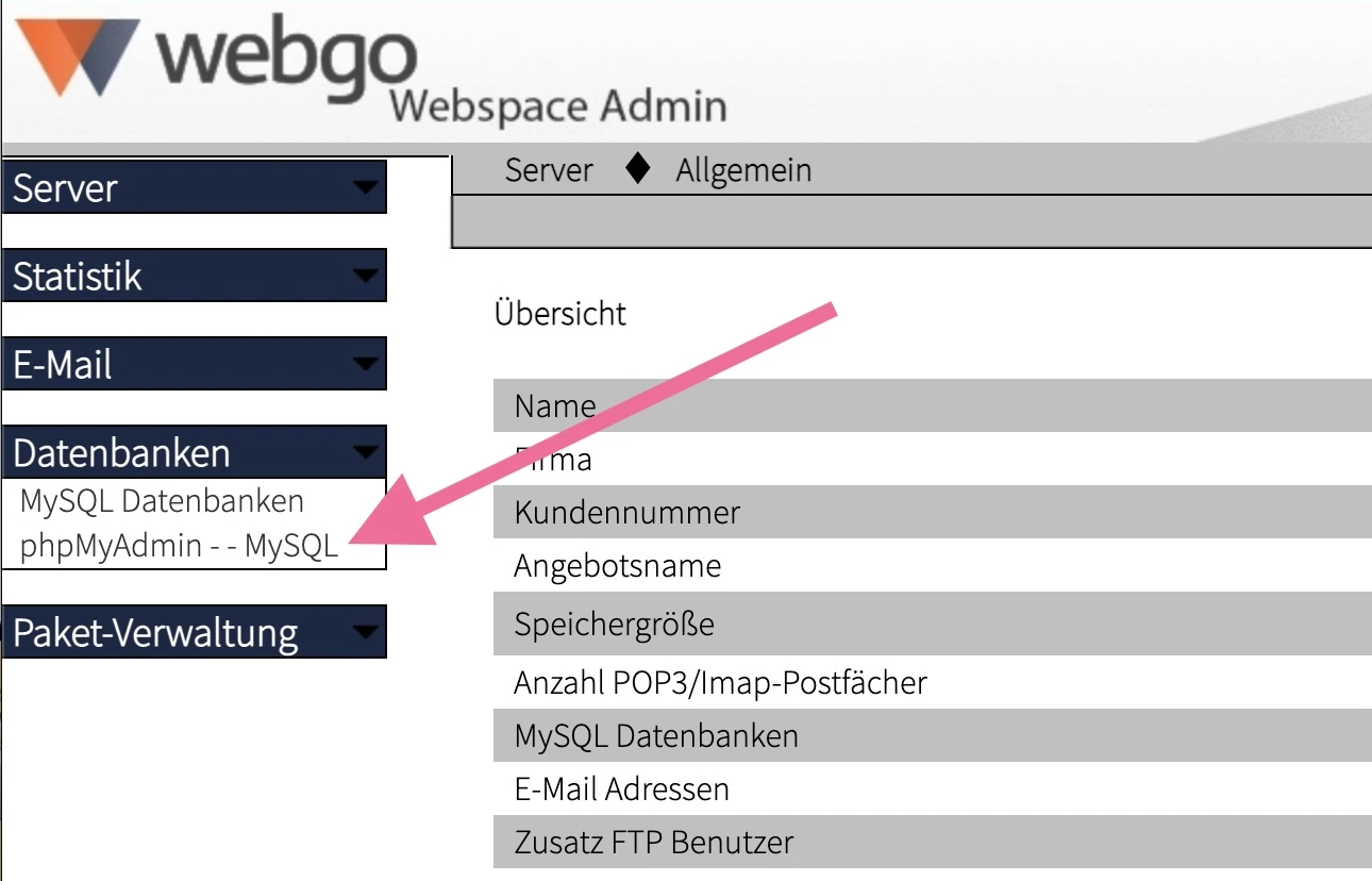 PHPMyAdmin bei webgo