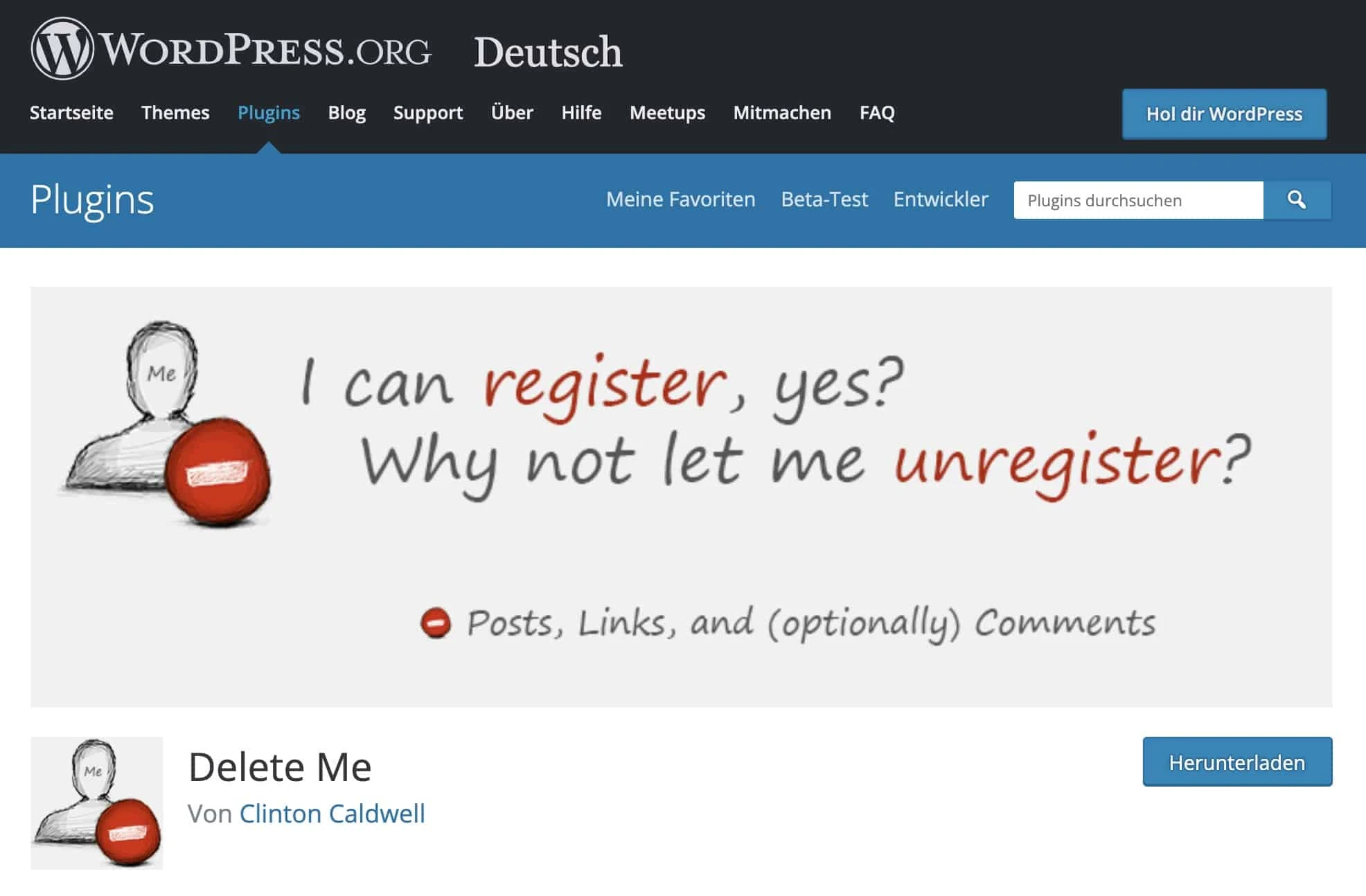 Delete Me Plugin für WordPress zur Kontolöschung durch Nutzer