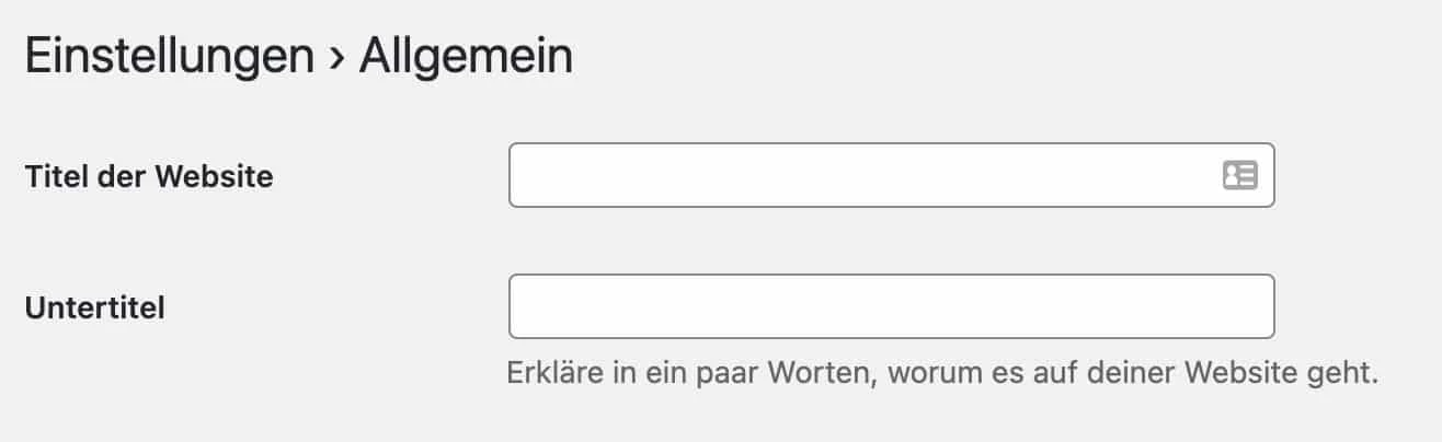 Du solltest unbedingt einen Titel und einen Untertitel für deine Website vergeben