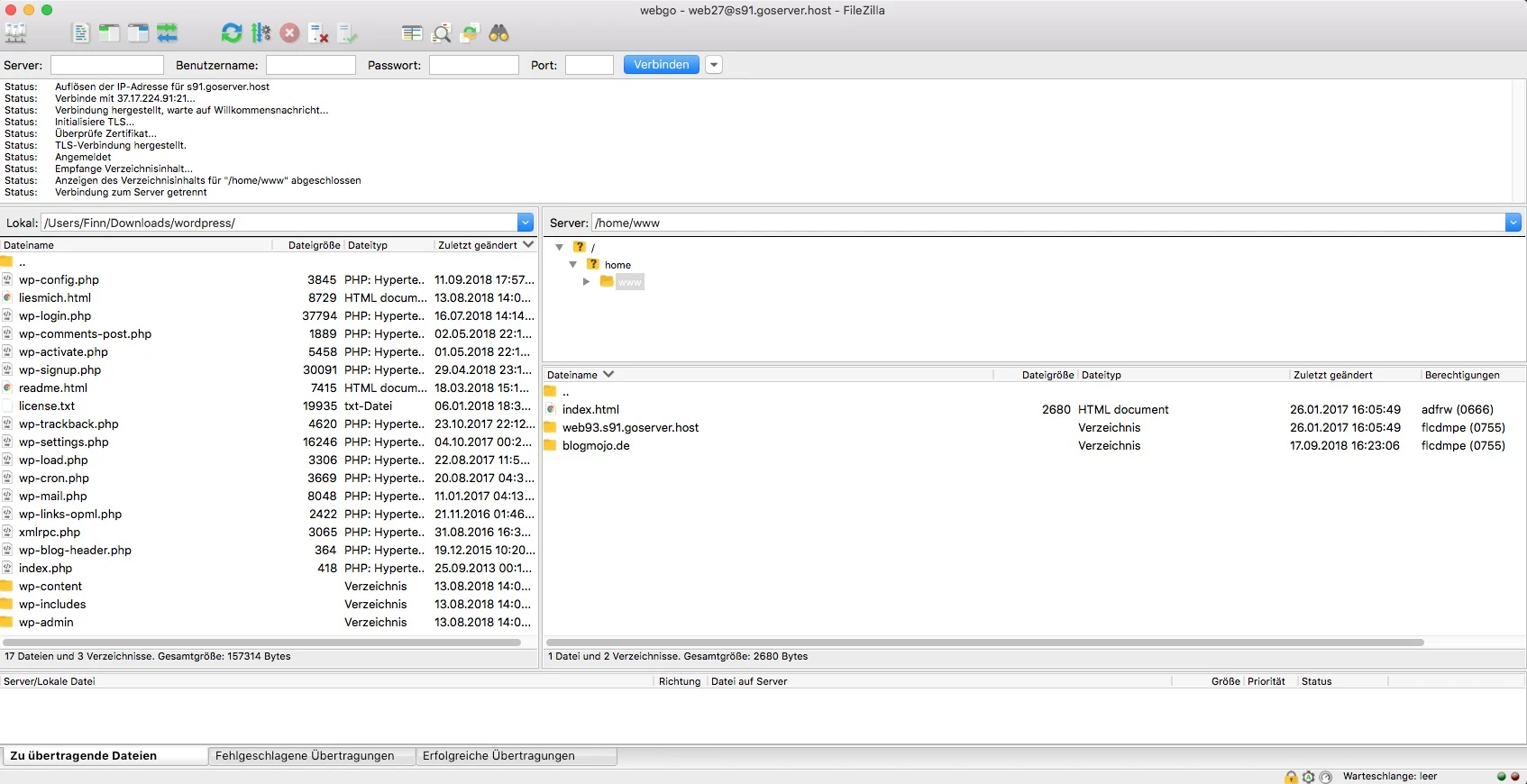 Verbindung zu FTP-Server hergestellt