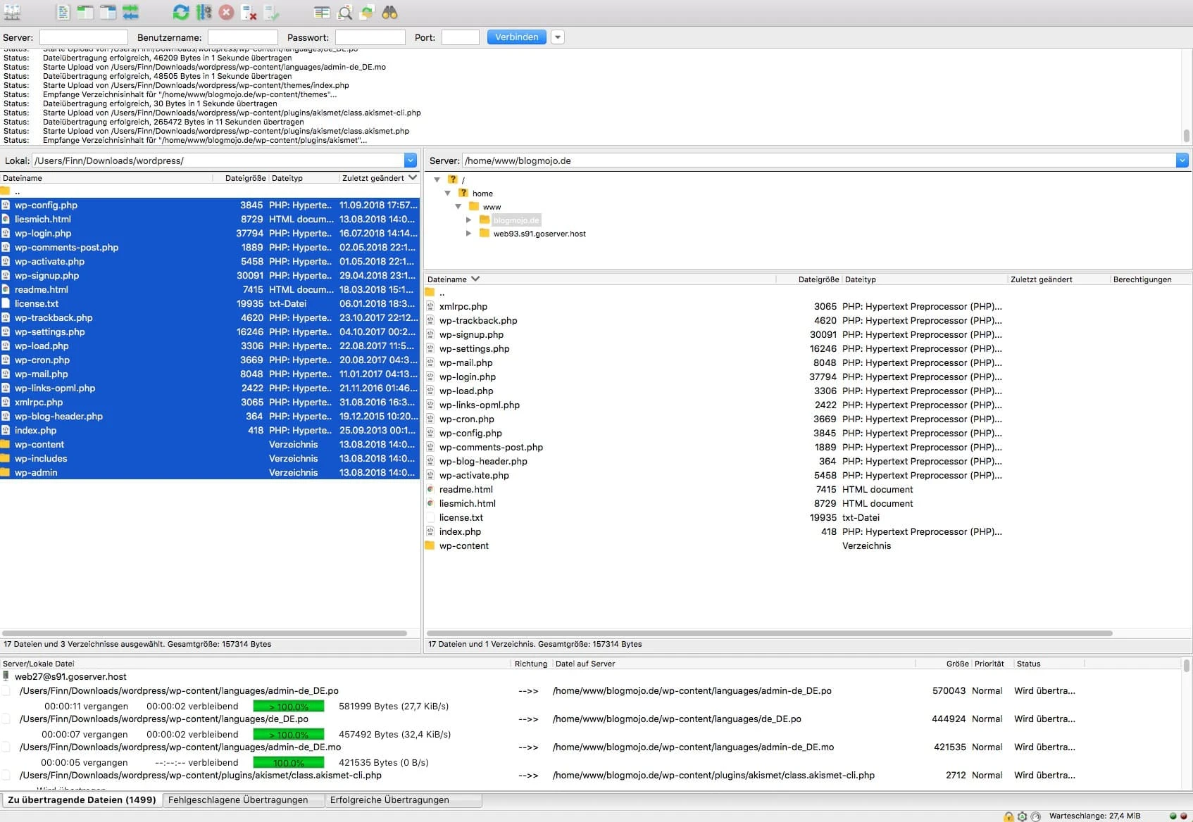 Warteschlange in Filezilla