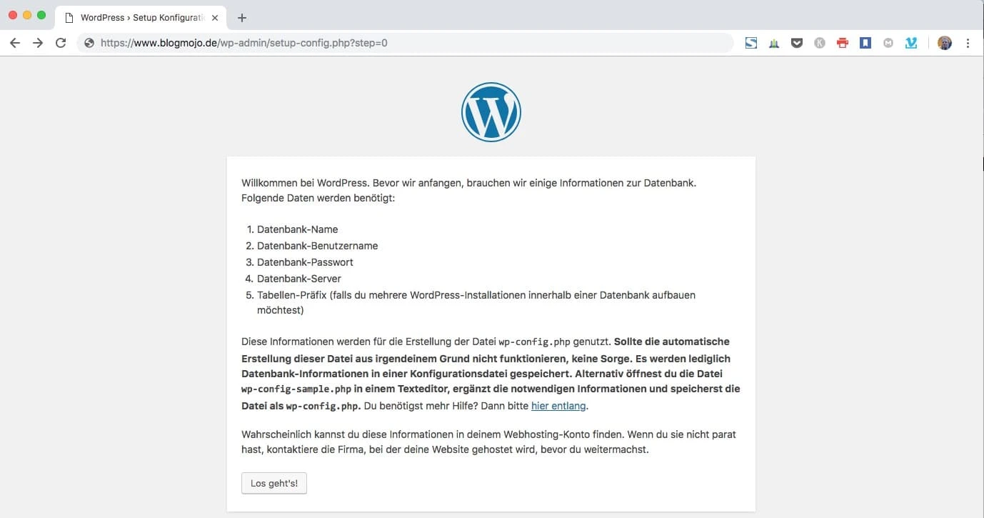 WordPress Informationen zur Datenbank