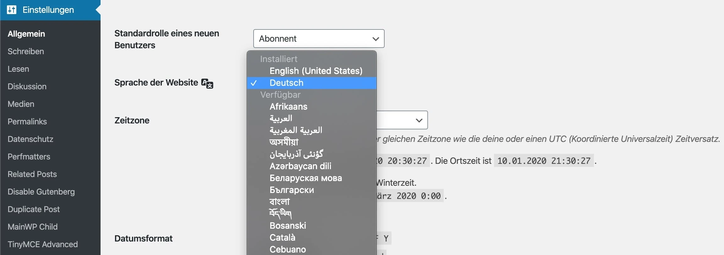 WordPress Sprache ändern