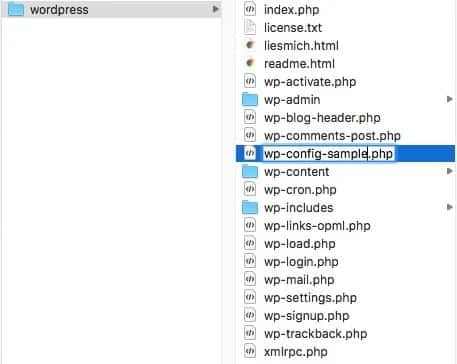 wp-config-sample.php in wp-config.php umbenennen