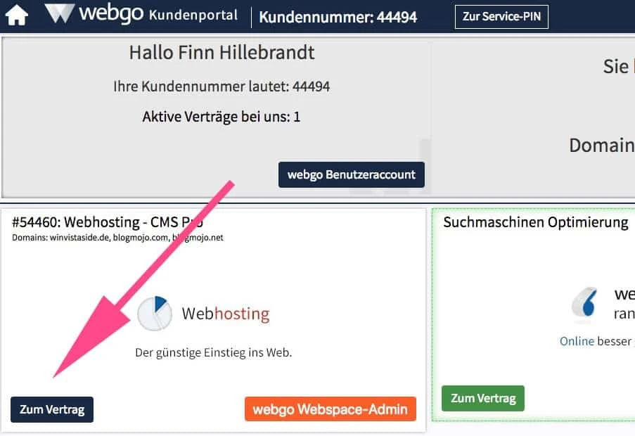 Zum Vertrag im webgo-Kundenportal