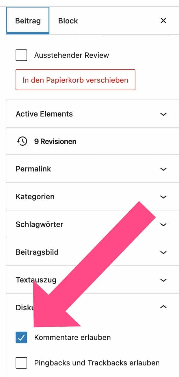 Kommentare für Beitrag deaktivieren