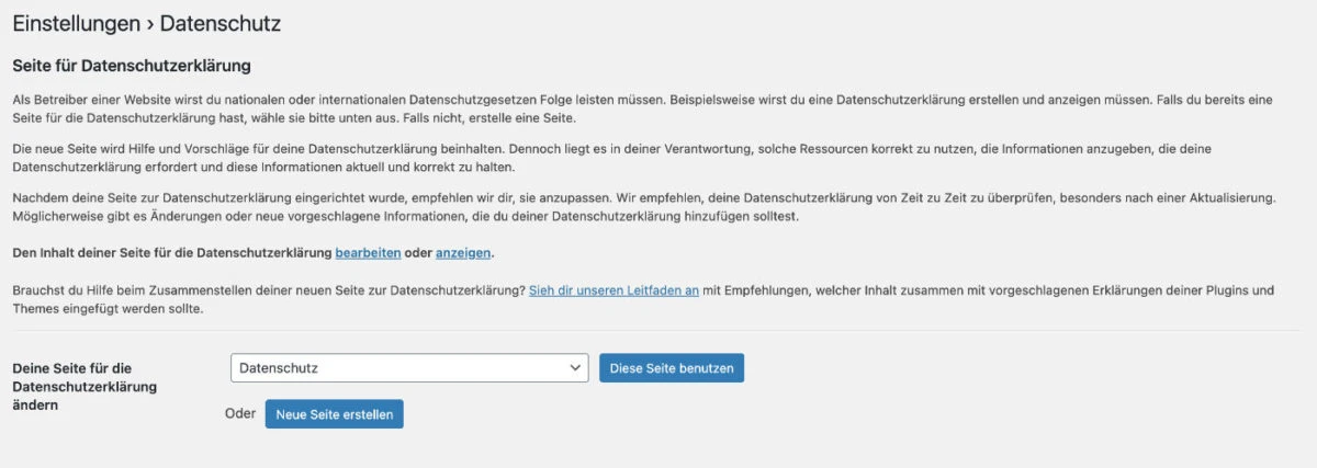 In WordPress.org stehen dir Bausteine für die Datenschutzerklärung zur Verfügung
