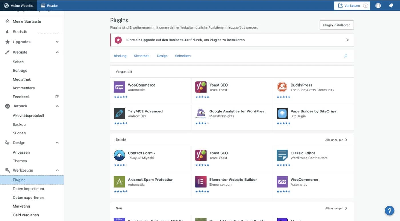 WordPress.com wird erst dann brauchbar, wenn du Plugins installieren kannst