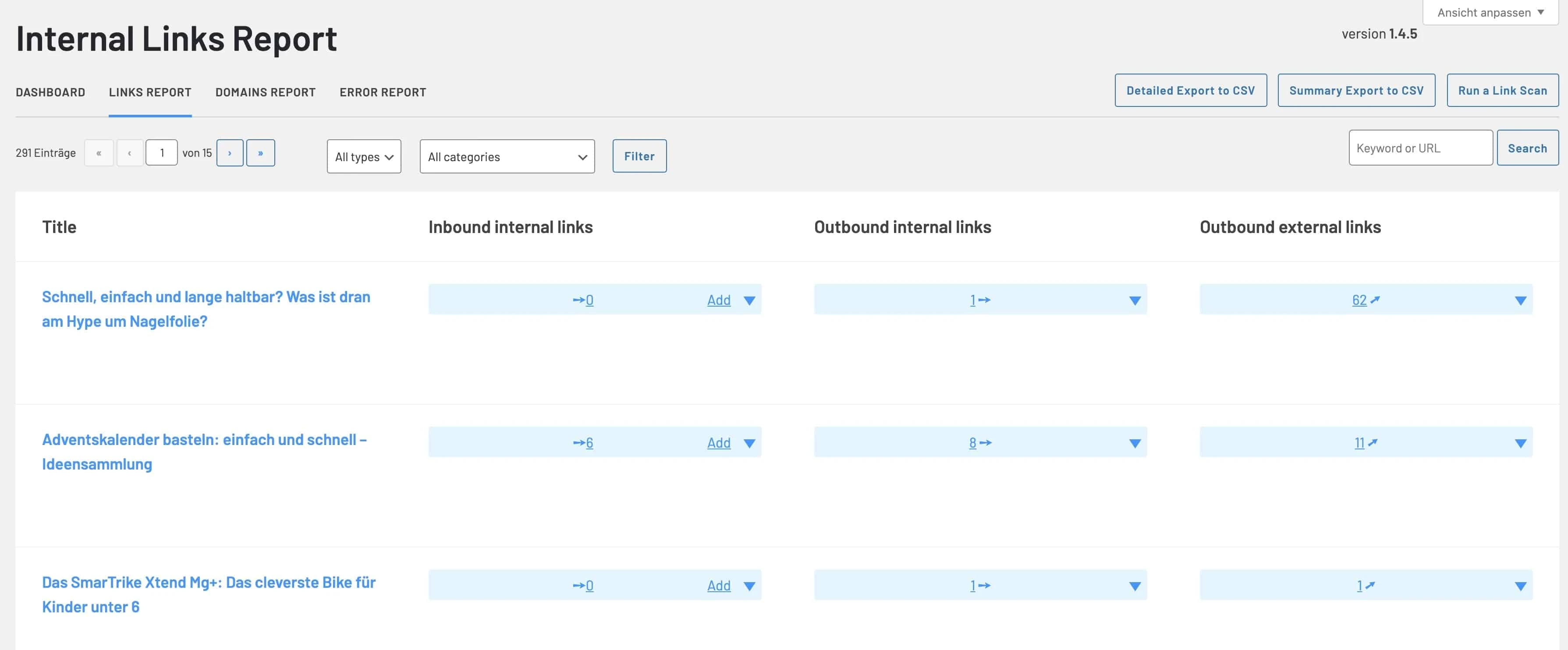 LinkWhisper Internal Links Report
