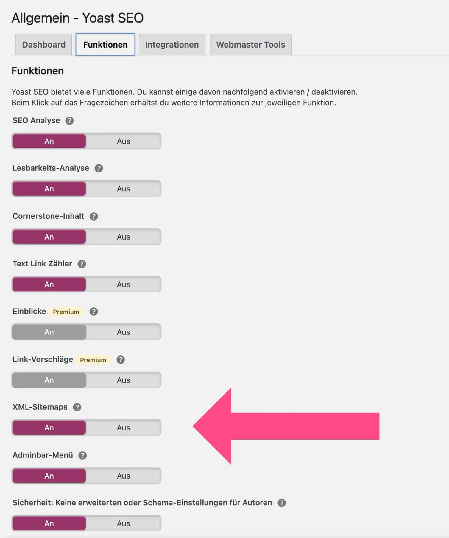 Sitemap-Einstellungen im WordPress-Plugin Yoast SEO