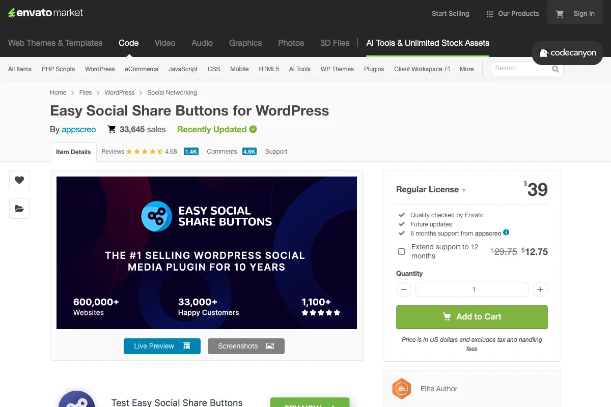 Easy Social Share Buttons Plugin für WordPress