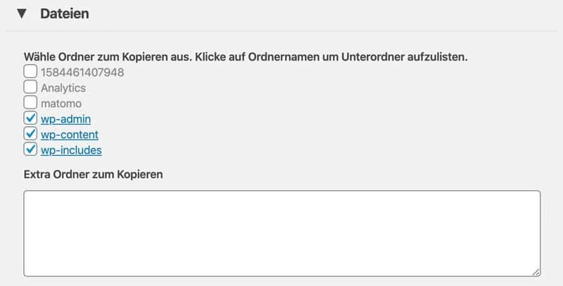 Lege fest, welche Dateien beim Staging berücksichtigt werden sollen