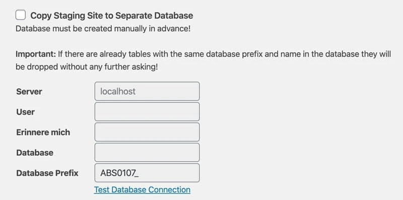 WP Staging Pro: Umgebung auf externer Datenbank anlegen