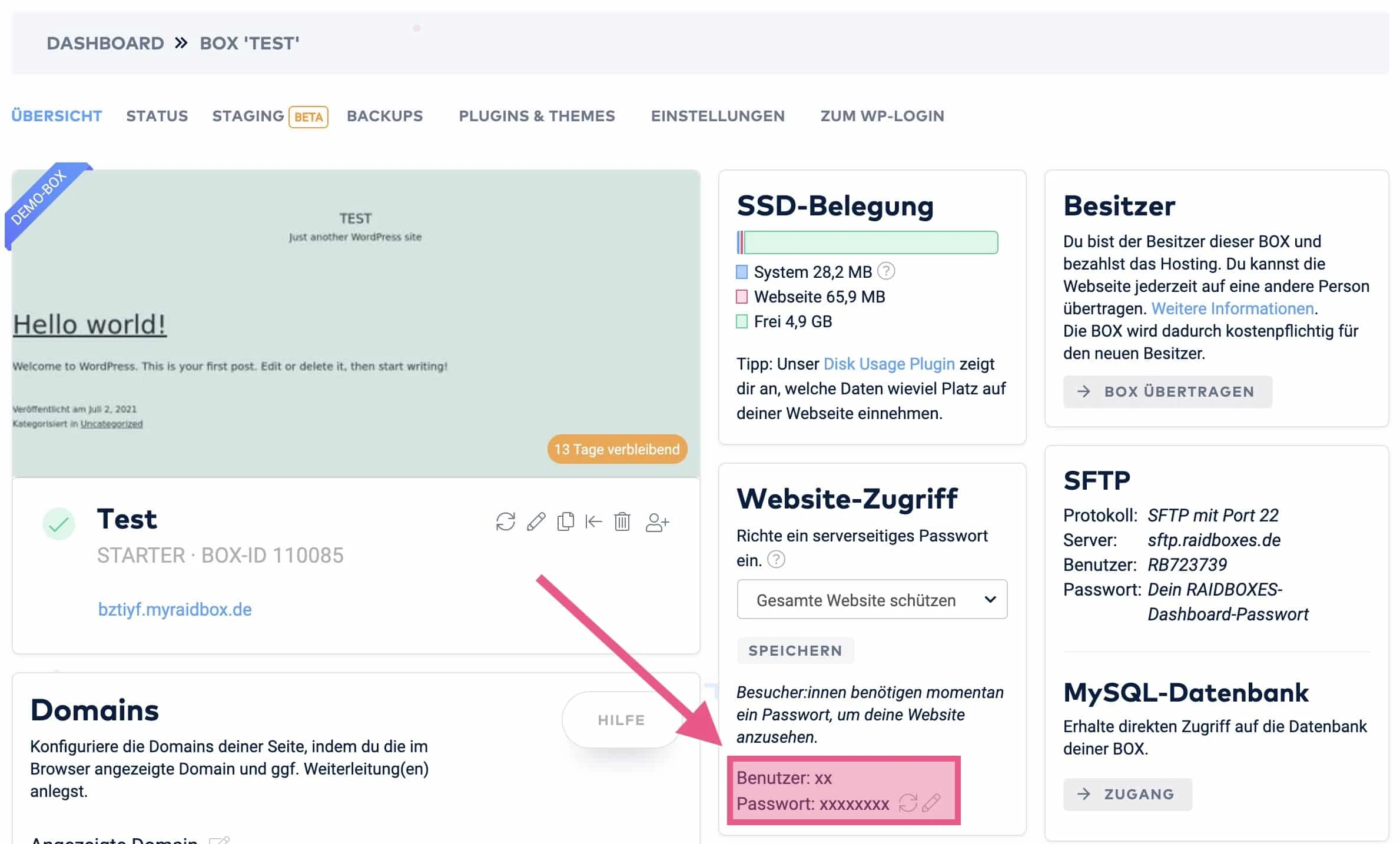 Nutzername und Passwort für serverseitigen Zugriffschutz