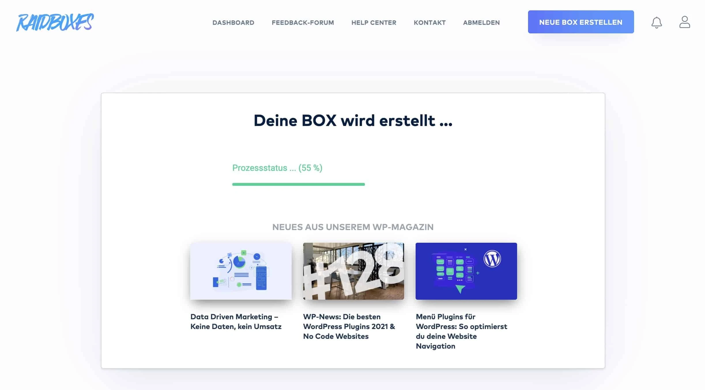 Die BOX wird im Hintergrund erstellt