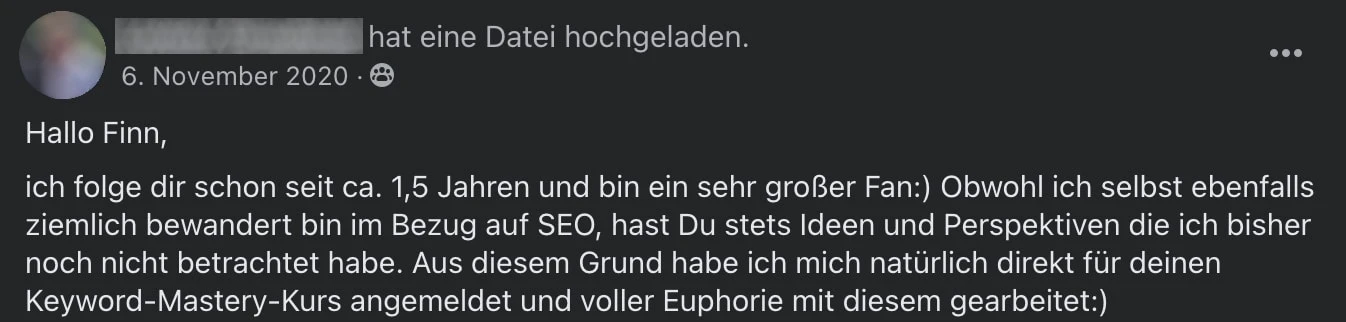 Kundenfeedback einer Teilnehmerin von New Level SEO 2.0