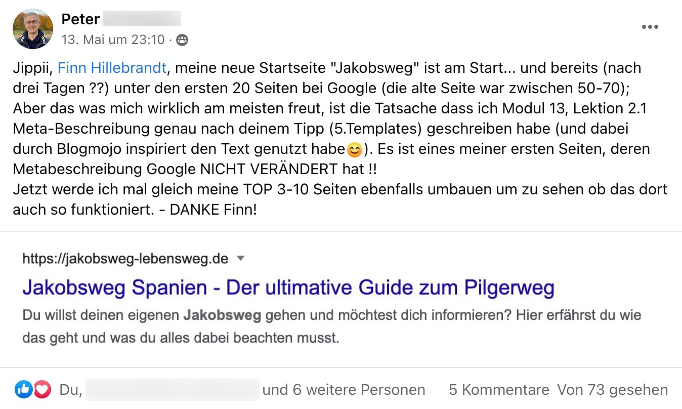 Kundenfeedback zur Meta-Beschreibung