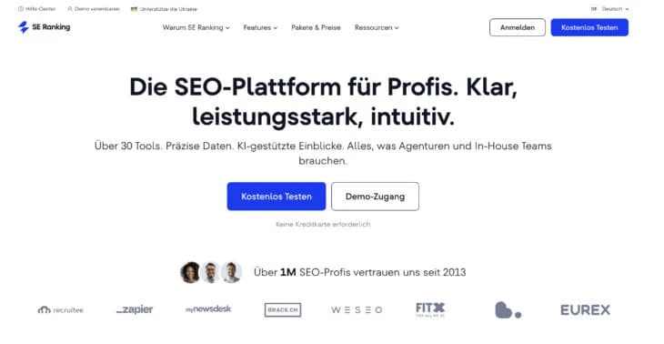Startseite von SE Ranking