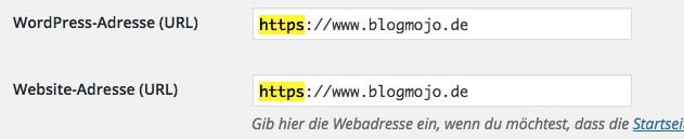 WordPress-Adresse und Website-Adresse anpassen