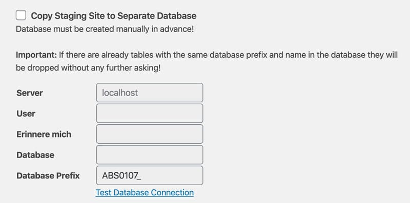 WP Staging Pro: Umgebung auf externer Datenbank anlegen