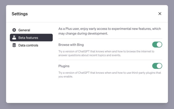 Browse with Bing und ChatGPT-Plugins aktivieren.