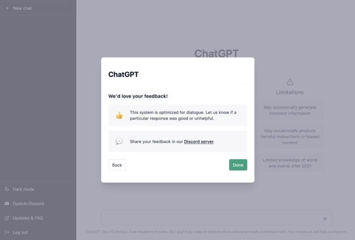 OpenAI fordert auf, Feedback zu ChatGPT geben
