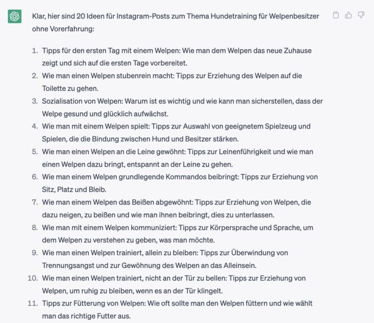 ChatGPT generiert Ideen für Instagram-Posts