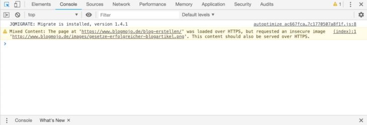Mixed Content in den Chrome Developer Tools