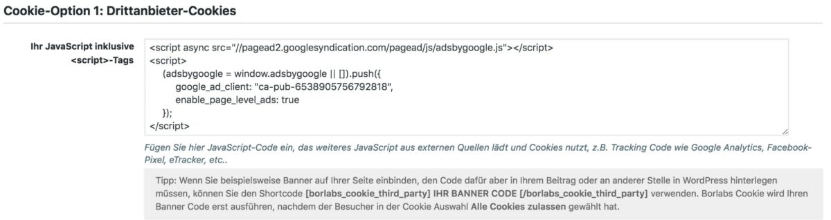 Configurer l'opt-in Google AdSense avec le cookie Borlabs