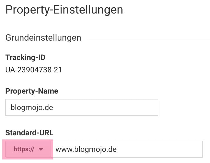 URL in Google Analytics auf HTTPS umstellen