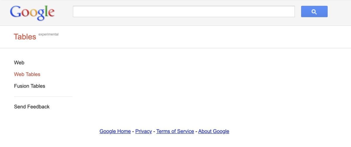 Google Tables war ein separater Index für Tabellen