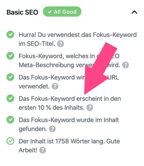 Das Keyword zu Beginn des Inhalts zu nennen, kann dein Ranking positiv beeinflussen.